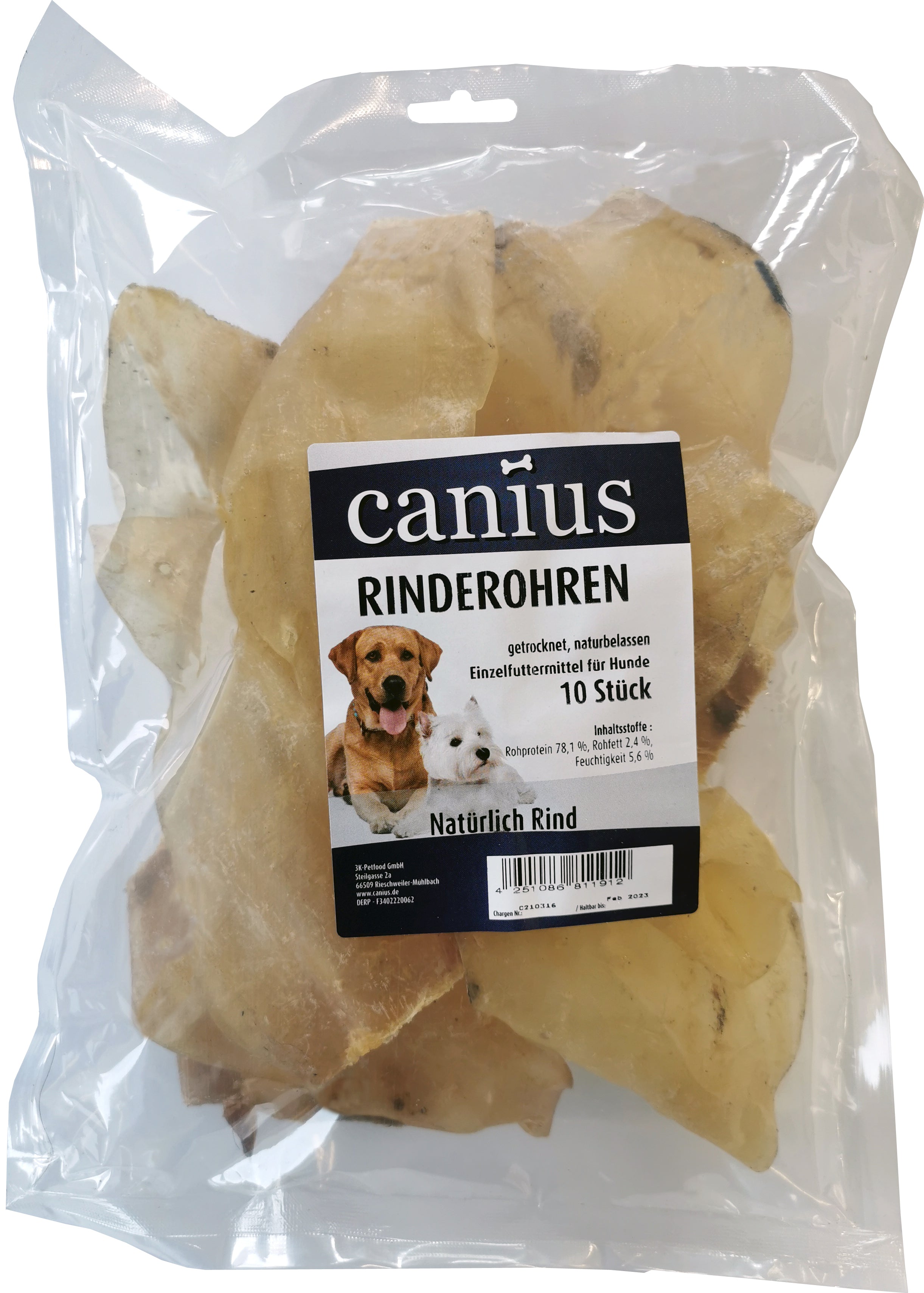 Produktbild für Canius Rinderohren getrocknet 10 Stück Beutel