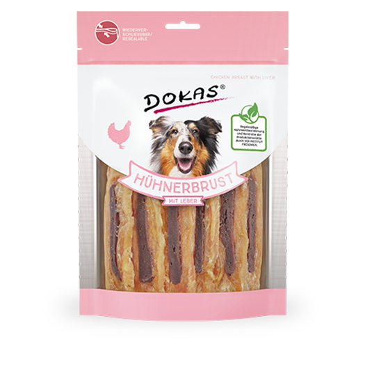 Produktbild für Dokas Dog Snack Hühnerbrust mit Leber 220g 