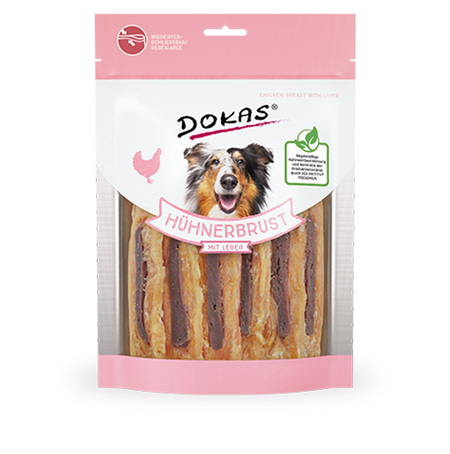 Produktbild für Dokas Dog Snack Hühnerbrust mit Leber 220g 