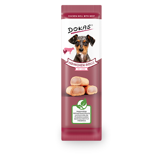 Produktbild für Dokas Dog Snack Hühnchen-Rolle mit Rind 10g Beutel