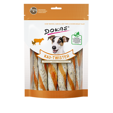 Produktbild für Dokas Dog Kau-Twister Rinderhaut, Pansen & Hühnerbrust 200g Beutel