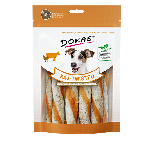 Produktbild für Dokas Dog Kau-Twister Rinderhaut, Pansen & Hühnerbrust 200g Beutel